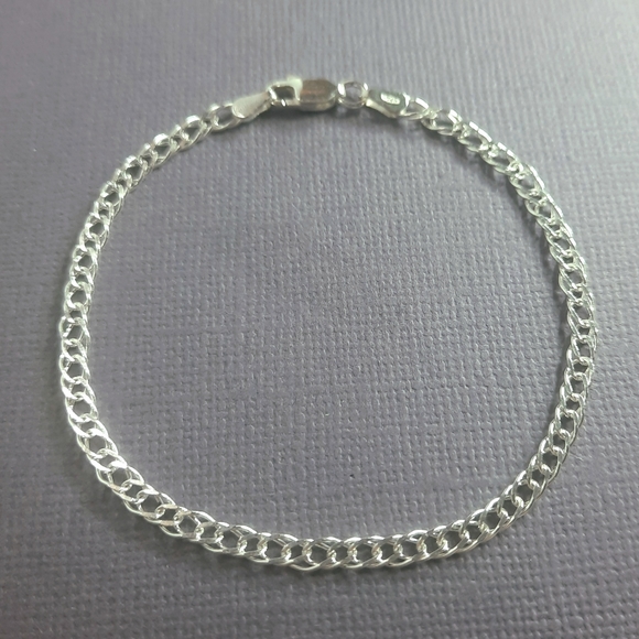 Italian sterling silver curb double link chain bracelet - Picture 3 of 8